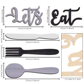 Yerliker 5 Pieces Let's Eat Sign, Wooden Fork Spoon Knife Sign Wall Decor, Rustic Cutout Eat Kitchen Decor for Home Dining Living Room Bar Cafe Restaurant (Black, White, Gray)