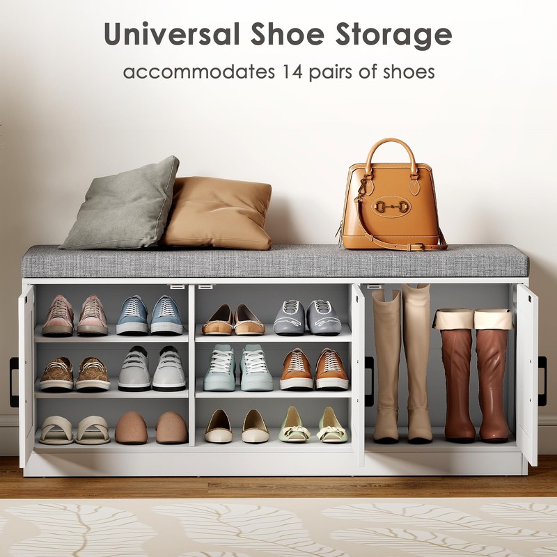 Suuiwau 3-Tier Shoe Storage Bench with Adjustable Shelf, Large Capacity
