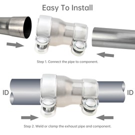 ePathChina 2 Pack 2.5 to 3 Inch Exhaust Adapter, 2.5" ID to 3" ID Exhaust Reducer Connector Pipe with Clamp