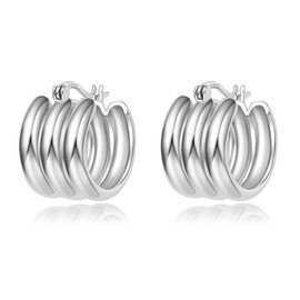 STAYLOVE Small Silver Hoop Earrings for Women Trendy 925 Sterling Silver Post Lightweight 14k Gold Plated Chunky Hypoallergenic Hoop Earrings for Women