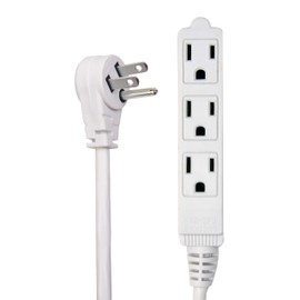 Electes 20 Feet Heavy Duty Extension Cord / Wire , Multi 3 Outlet , 3 Prong Grounded , Angled Flat Plug , 16/3 , SPT3 , UL Listed , White