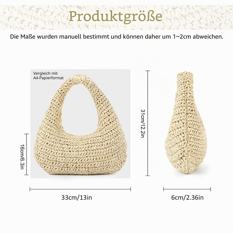 Fecialy Straw Bag for Women Half Moon Shoulder Handbag Straw