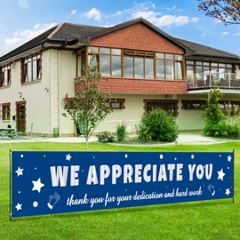 We Appreciate You Yard Banner Decorations Thank You for All You Do Yard Sign Backdrop for Teacher Employee Staff Doctors Nurse Poaster Volunteer Appreciation Week Party Decor Supplies - Blue Silver