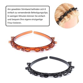 Voarge Pack of 2 Headband with Clips, Hairstyle Aid, Headband with Tooth Headband Braid Tool, Elegant Headband for Women and Girls, Black and Brown