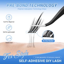 NAGARAKU Individual Eyelashes 96Pcs Cluster Lashes No Glue and Remover Needed One-Step Press On Pre-Glued Self Stick Reusable DIY Lashes Fox Style(SA-010,0.07mm C Curl 10-13mm）