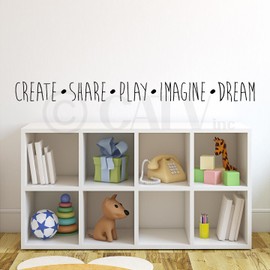 Create Share Play Imagine Dream Vinyl Lettering Wall Decal Sticker (4"H x 47"L, Black)