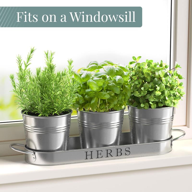 Barnyard Designs Indoor Herb Garden Planter Set with Tray, Metal