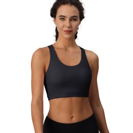 MAGCOMSEN Women's Padded Sports Bras Wirefree Cross Back Bra Wide Strap Low Impact Comfy for Workout Gym Yoga Black, 2XL