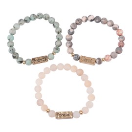 AUEAR, 3 Pack Natural Volcanic Stone Friendship Bracelets Best Friends Forever Stretch Elastic Healing Beads Gemstone for Men Women (Style C)