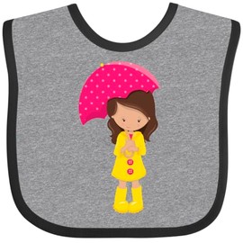 inktastic Latina Girl, Cute, Girl in Raincoat, Umbrella Baby Bib Heather and Black 460b6