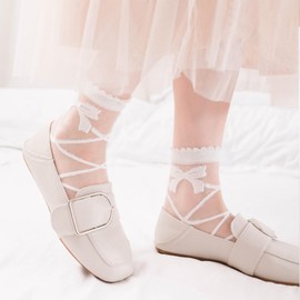 Cityelf 5 Pack Women Sheer Socks Summer Ruffle Thin Cool Socks See Through Silky Lace Ankle Cute Socks Stocking