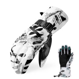 HOIHOO - Guantes de esquí impermeables para nieve de -34 °C, guantes de invierno para clima frío, guantes de snowboard cálidos para hombres y mujeres (blanco, mediano)