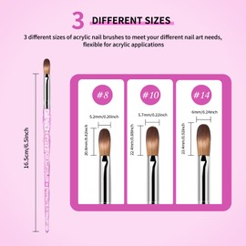 Acrylic Nail Brush Set, Size 8/10/14 Professional Nail Brushes with Cleaning Tool Art Brush for Acrylic Application Powder Nail Extension and 3D Carving for DIY Home Salon