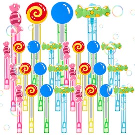 Leyndo 24 Pcs Candy Bubbles Wands Bulk Candy Themed Party Favors Mini Wands Lollipop Bubbles for Candy Party Favor Game Toys for Gift Bag Stuffers