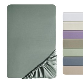 SOULFUL Satin Fitted Sheet 140 x 200 cm Cotton Oeko-Tex Grey Sage