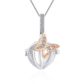 LGSY Pink Butterfly Cage Pendants for Pearl Jewelry Making Sterling Silver