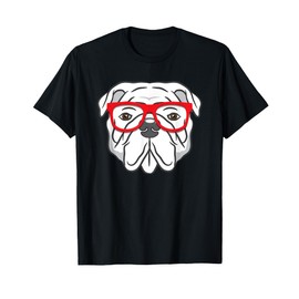 English Bulldog Red Glasses T-Shirt for Men Women