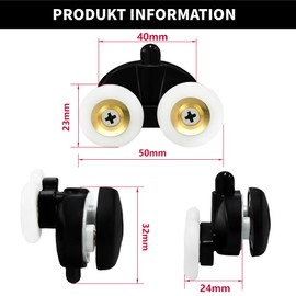 4X Double Shower Door Rollers, 26mm Bottom Sliding Shower Doors Pulleys, ∮23 Shower Door Wheels Replacement Kits for Bathroom Glass Doors, fit for 5-6mm Glass，Matte Black