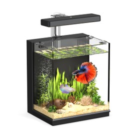 AQUASMITH Beta Fish Tank, 2 Gallon Fish Aquariums with Filter & Light, Self Cleaning Fish Tanks for Kids & Starter, Black
