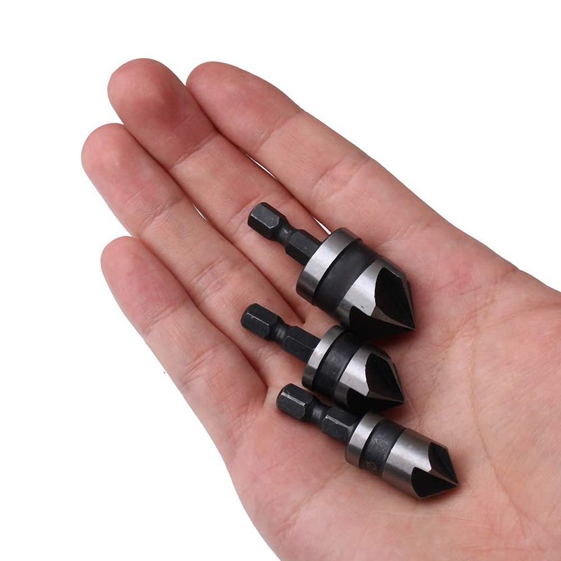 Mesee Set of 3 90° Countersink Drill, 5 Flute Countersink
