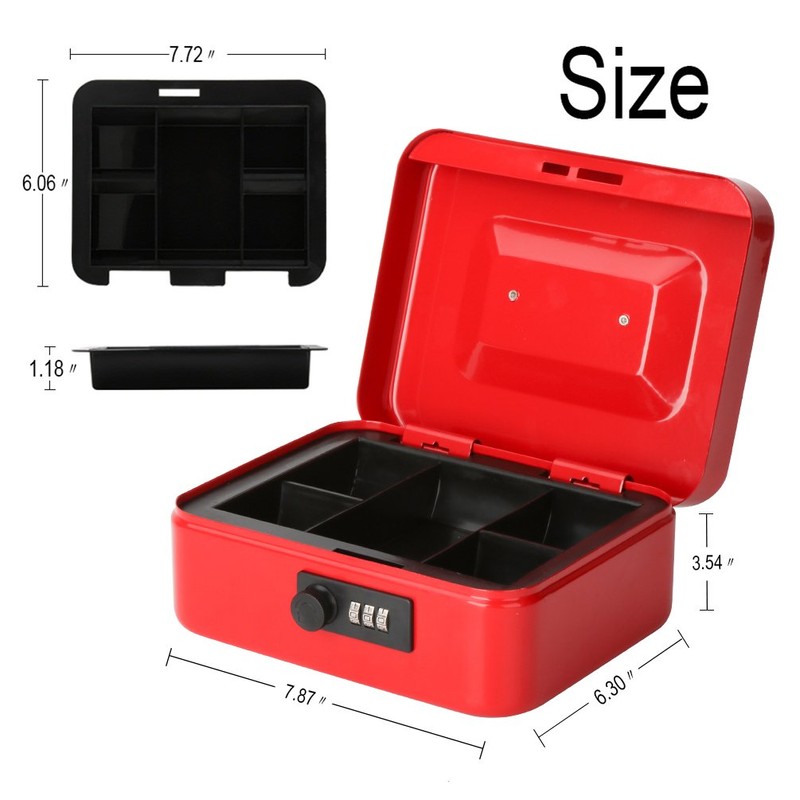 Decaller Medium Cash Box with Combination Lock, Metal Money Box