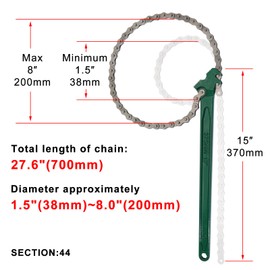 15 Inch Heavy-Duty Ratcheting Chain Wrench Reversible Oil Filter Tool Pipe Fittings Tools Fit Max 8 Inch Diameter