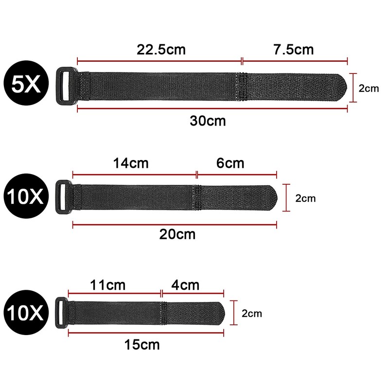 Honyear Pack of 25 Reusable Velcro Cable Ties, 3 Different