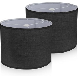 Lamp Shades Set of 2, Drum Lampshades 12.6" Diameter x 8.3" High Lamp Shades for Table Lamps Natural Linen, For Floor Lamps, Table Lamps, Easy Assembly Required, Harp Not Included, Black
