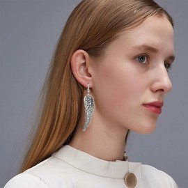 coadipress Angel Wing Earrings for Women Unique Silver Plated Fairy Feather Guardian Dangle Drop Hook Earrings Jewelry (Silver Angle Wings)