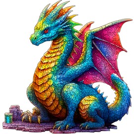 Amphol Wooden Puzzles for Adults, Dragon Jigsaw Puzzles with Unique Shape, 80 Pieces Small Wooden Puzzles with Wooden Box
