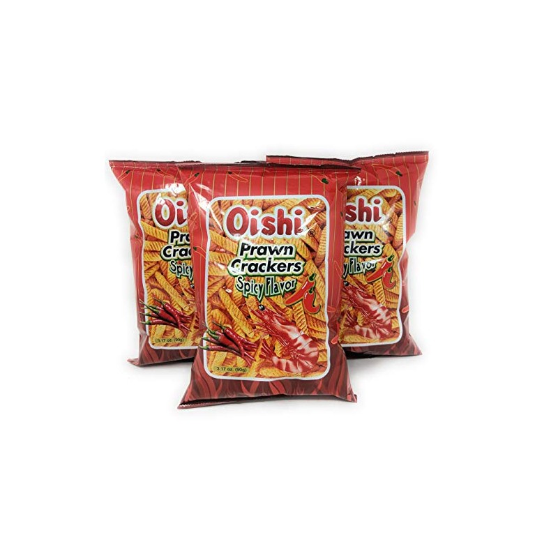 Oishi Prawn Crackers Spicy Flavor 90g, 3 Pack