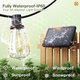 addlon 54(48+6) FT Solar String Lights Waterproof,Patio Lights Solar Powered with Remote & USB Port 15+1 LED Shatterproof Bulbs 3 Light Modes, Dimmable Solar Light for Camping Backyard Garden