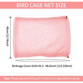 LYMOI Bird Cage Seed Catcher, 45-90'' Adjustable Bird Cage Cover, Universal Nylon Bird Cage Mesh Net, Bird Cage Skirt Guard Accessories for Parrot Parakeet Macaw Round Square Cage (Pink)