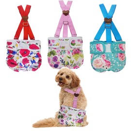 3 Pack Washable Female Dog Diaper with Suspender,Reusable Fixed Doggie Diapers Super Absorbent Leakproof for Small Medium Large Dog in Heat Cycle-M