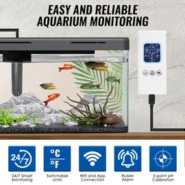 7-in-1 Wireless Water Quality Monitor WiFi Water Analyzer Multi-Parameter pH/TDS/EC/ORP/Salinity/SG/Temp Monitor with Real-Time Alerts, Thermometer for Fish Tanks, Freshwater & Saltwater Aquarium