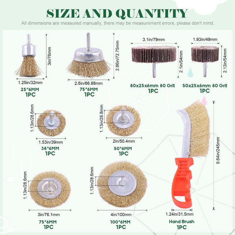 Keadic 9Pcs Alloy Steel Wire Wheel Brush Set with 80