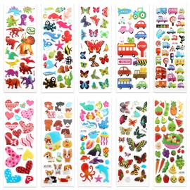 SAVITA 3D Stickers for Kids & Toddlers 500+ Puffy Stickers Variety Pack Sheets for Scrapbooking Bullet Journal Including Letters, numbers, hearts, fish, dinosaurs and More