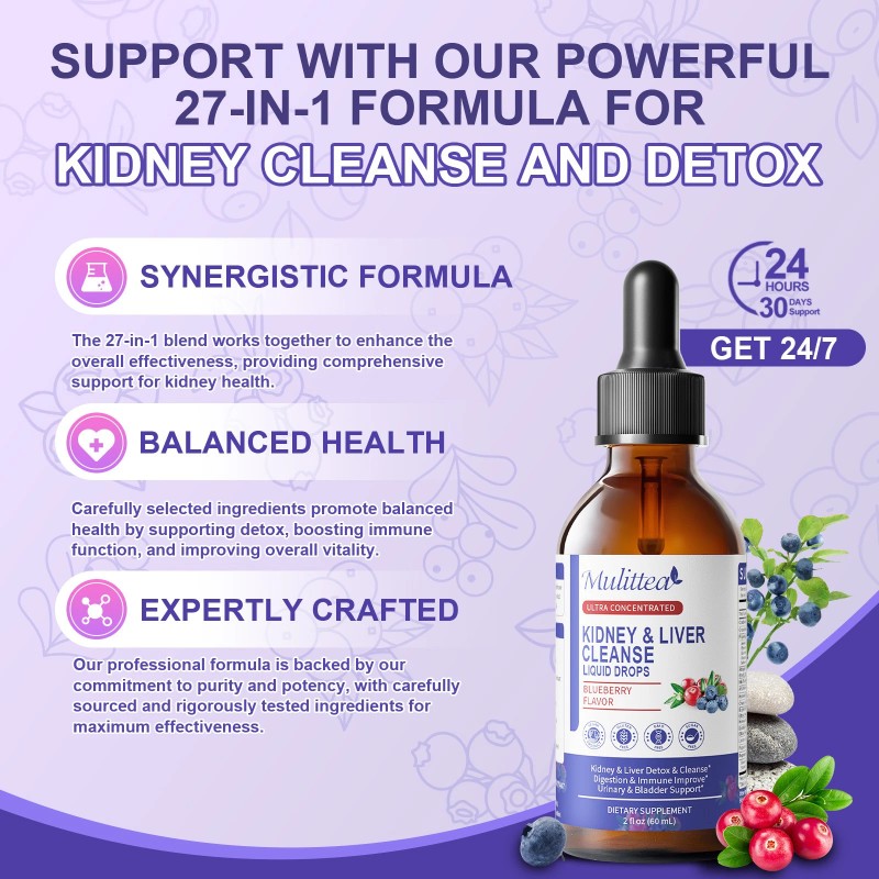 Mullitea Kidney Cleanse Detox & Repair (Non-GMO) Liquid Drop Support