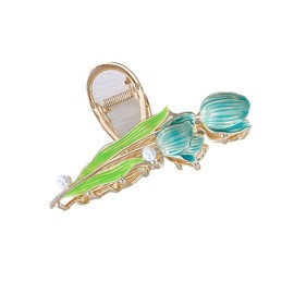 Magik 1~2 Pack Tulip Floral Enamel Large Metal Hair Claw Flower Blossom Hair Clips (1 Pack, Pearl, Blue)