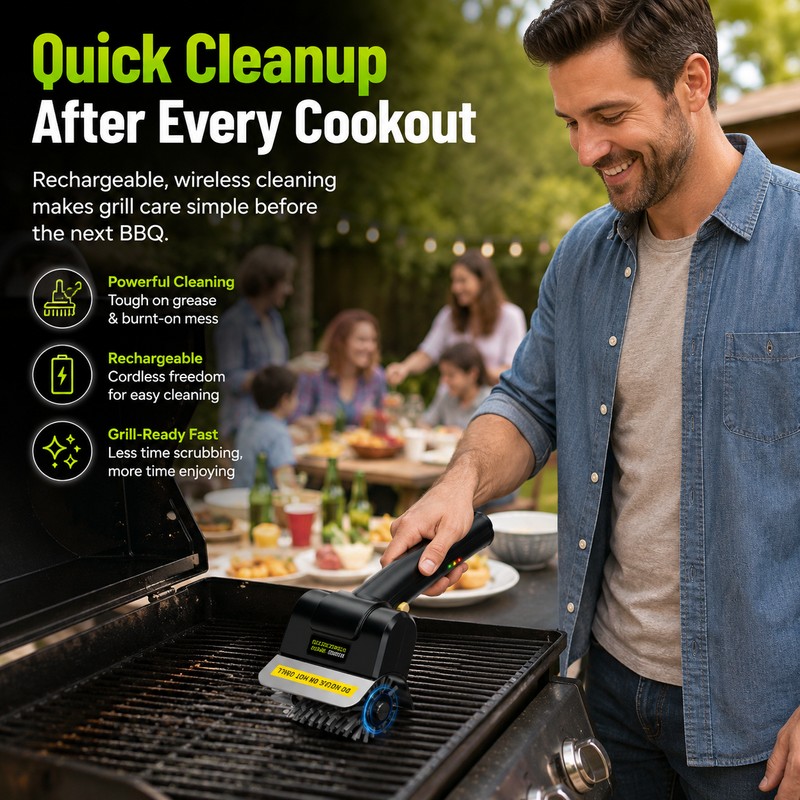 Electric Stainless Steel BBQ Brush for Grill Cleaning – Rechargeable