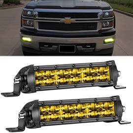 6 Inch Light Bar Amber, SWATOW INDUSTRIES 2PCS Slim Light Bar Dual Row Offroad Driving Light Bar Yellow Fog Lights LED Bumper Light Bar for Chevy Ford Bronco Ram UTV Bike Moto Boat