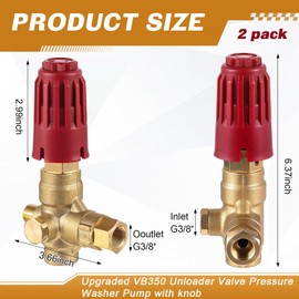 Threlaco 2 Pcs Upgraded 350 Unloader Valve Pressure Washer Pump with Knob, Compatible with Vb350/ar/comet/cat Pump/be/catpump Max. 390 Bar 10.5 Us Gpm 5650psi, Oem Bypass Valve