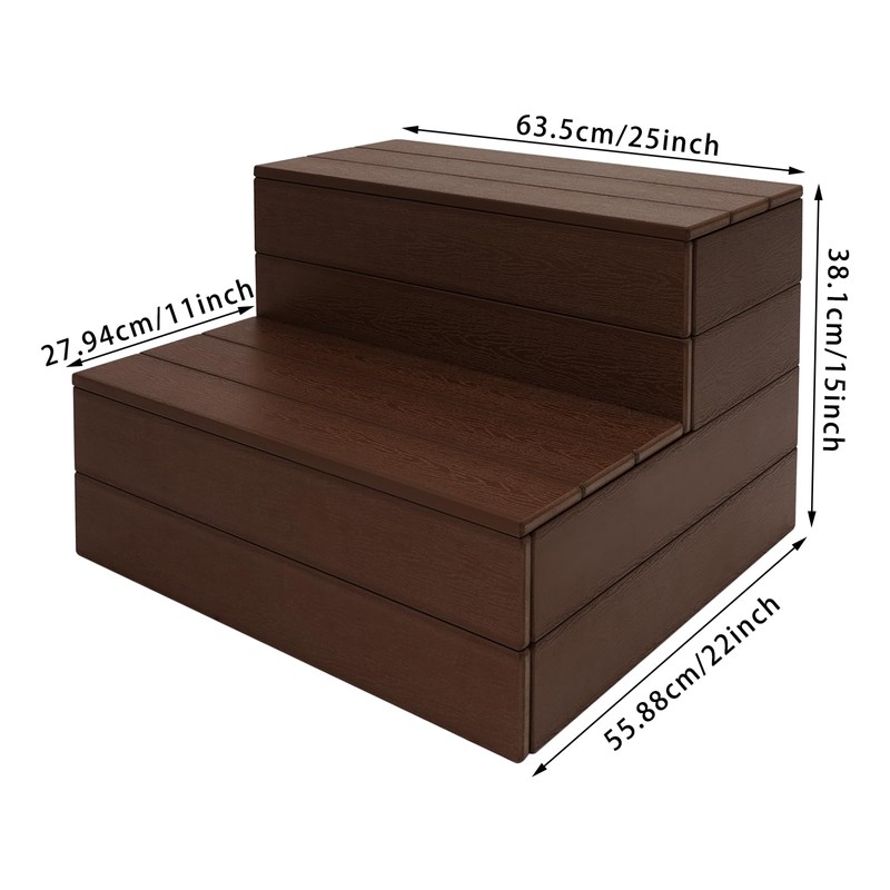 2-Step Hot Tub Stairs, 25 Inch Wood Bathtub Steps, Modern