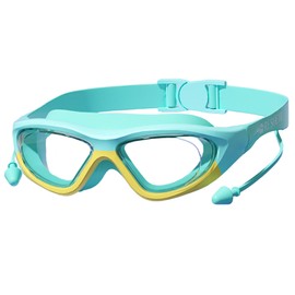 Swimming Goggles with Ear Plugs, Anti-Fog Lenses, Mint Green and Yellow, Adjustable Head Strap (yellow green)