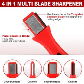 SUCA Blade Sharpener for Garden Tools, 4 in 1 Tool Sharpener, For Sharpening Lawn Mower Blades, Garden Pruners, Axe, Machete, Hedge Shears, Scissors, Hatchets, Pocket Knife Sharpener