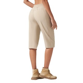 Willit Womens Capri Pants Long Hiking Crago Shorts Below Knee Length Lightweight Quick Dry Water Resistant Pockets Khaki XXL