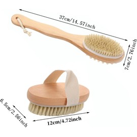 Cepillos Corporal, 2 Piezas Bristle Bath Brush, Cepillo para Baño, Doble Cabeza Exfoliante Baño Ducha Masaje Cuerpo Piel Circulacion Kit Madera Cerdas Naturales, Cepillo de Baño Exfoliante