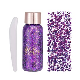 EONFAVE Body Glitter Gel, Glitzer Gesicht Schminke, Sequins Chunky Festival Zubehör Glitter Lidschatten, Glitzerpulver für Gesicht Lippen Nails Körper und Haare, Shinny Pailletten Make Up (108#lila)