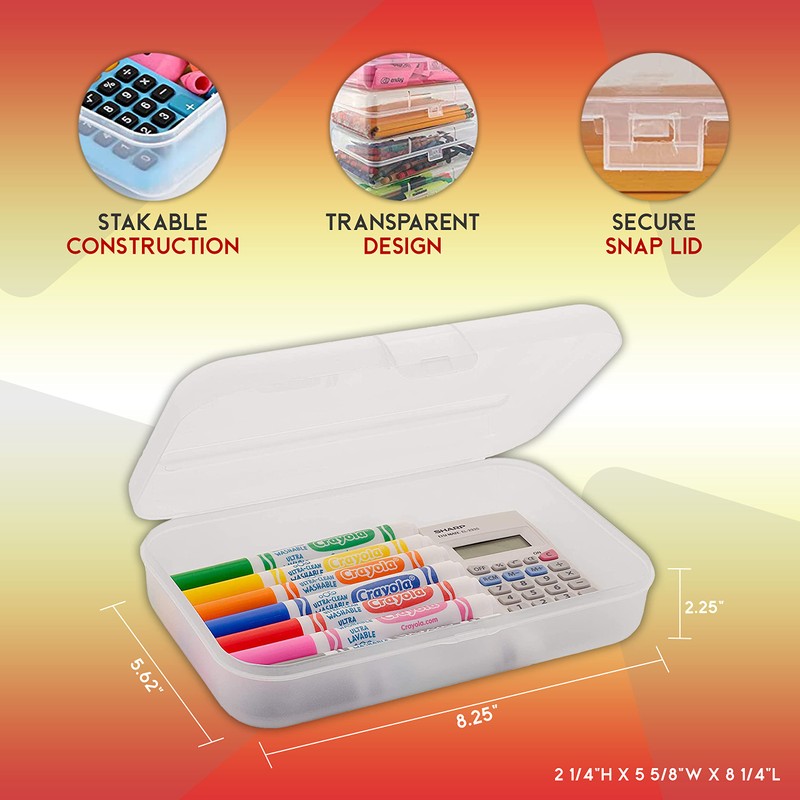 1InTheoffice Pencil Box, Translucent Clear (6 Pack)