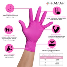 FRAMAR Pink Nitrile Gloves Extra Small – Extra Small Disposable Gloves, Cleaning Gloves, Cooking Gloves, Kitchen Gloves, Rubber Gloves Disposable, Gant Nitrile, Latex Free Gloves Disposable – 100p